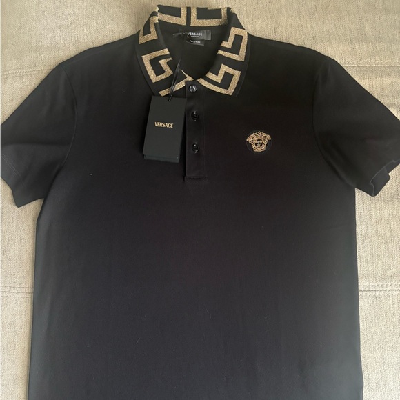 Versace Black Polo Shirt medusa greca gold size XS men